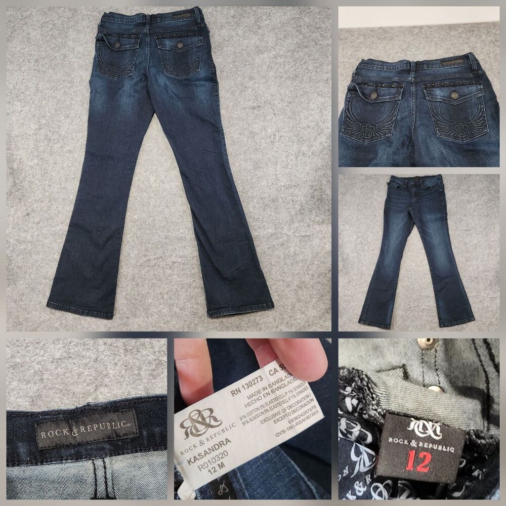 Rock & Republic Kasandra Womens Size 12 32x33 Flare Leg Blue Denim Jeans
